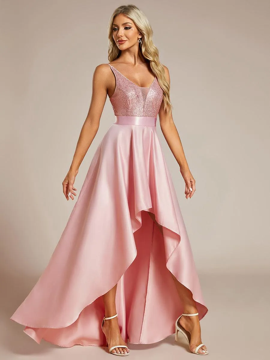 Robe de Bal Scintillante Sexy avec Dos Nu et Ourlet Irrégulier