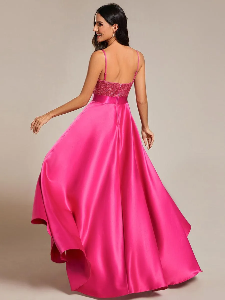 Robe de Bal Scintillante Sexy avec Dos Nu et Ourlet Irrégulier