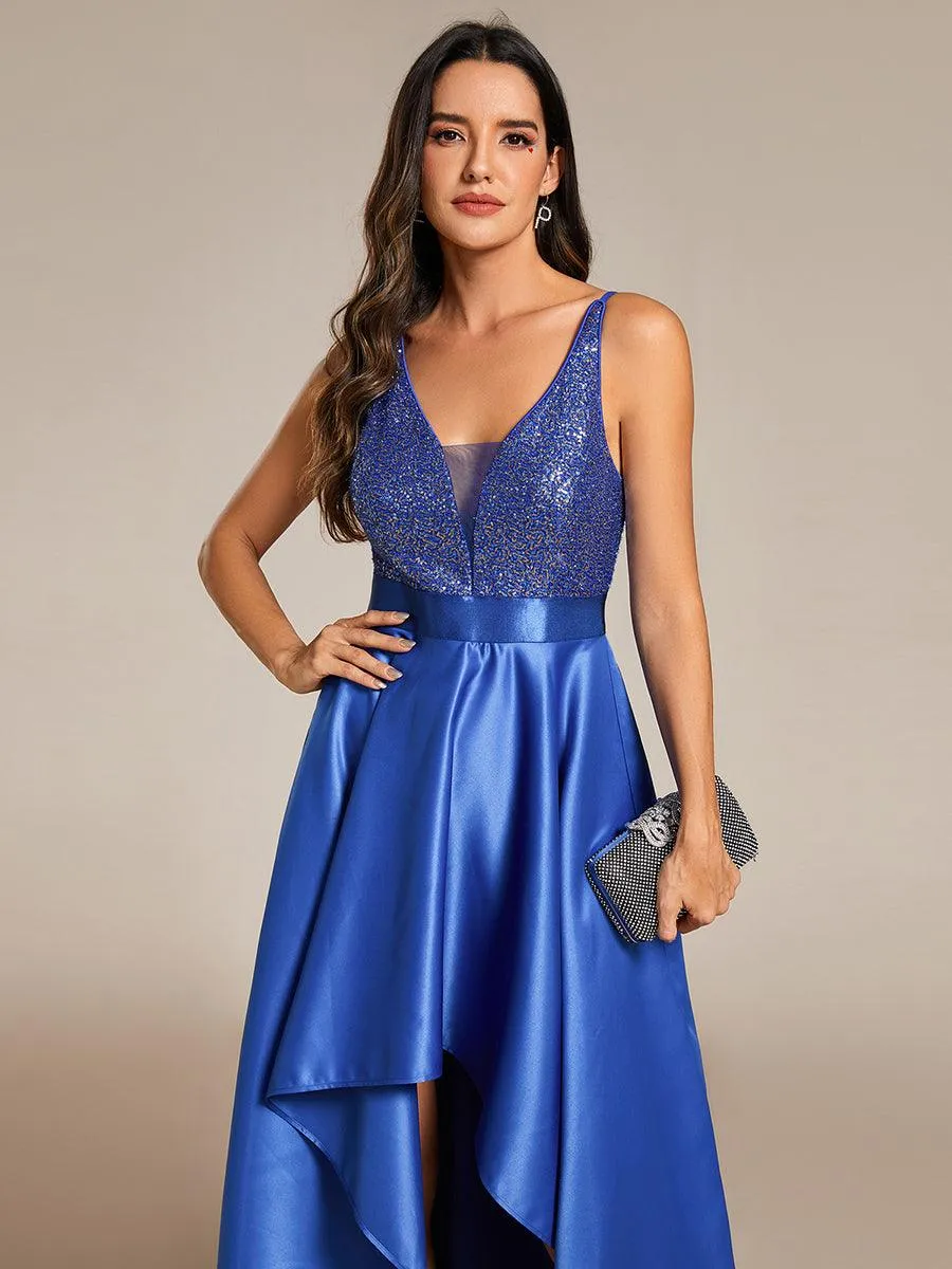 Robe de Bal Scintillante Sexy avec Dos Nu et Ourlet Irrégulier