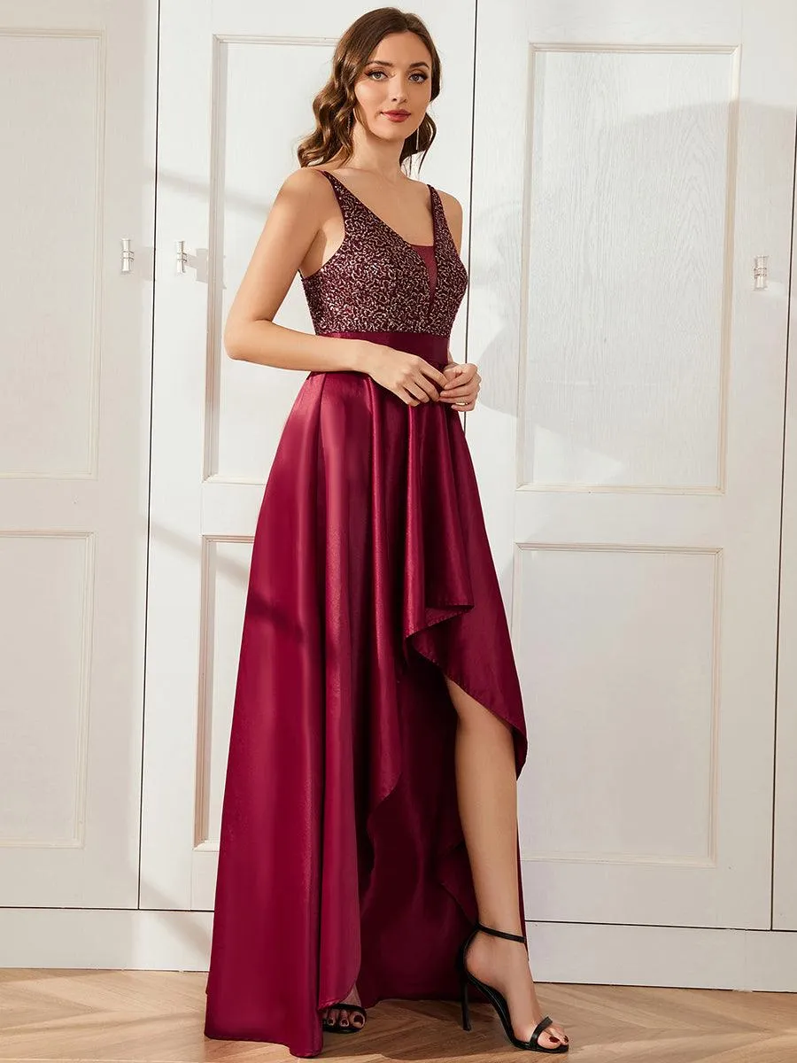 Robe de Bal Scintillante Sexy avec Dos Nu et Ourlet Irrégulier