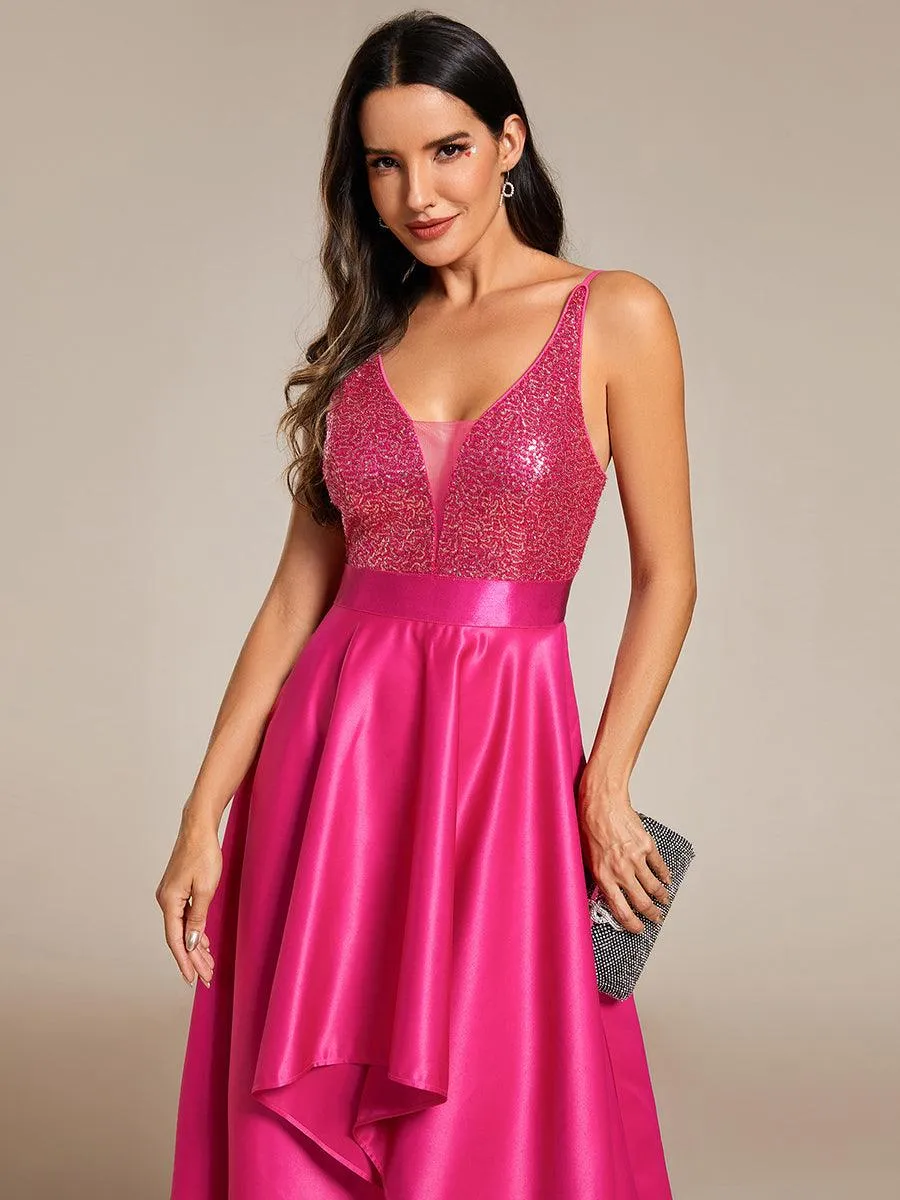 Robe de Bal Scintillante Sexy avec Dos Nu et Ourlet Irrégulier