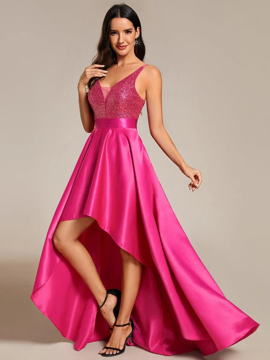 Robe de Bal Scintillante Sexy avec Dos Nu et Ourlet Irrégulier