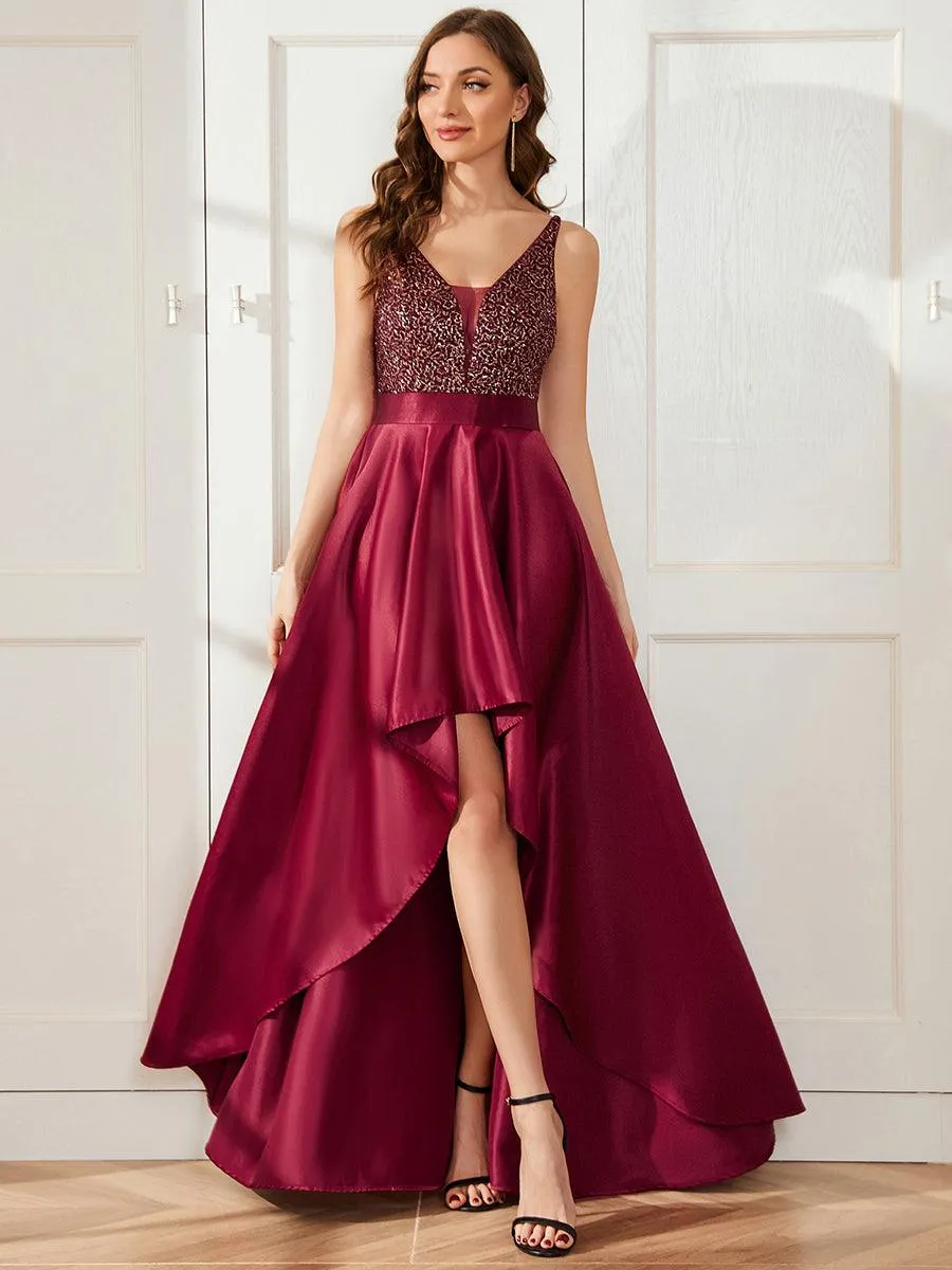 Robe de Bal Scintillante Sexy avec Dos Nu et Ourlet Irrégulier