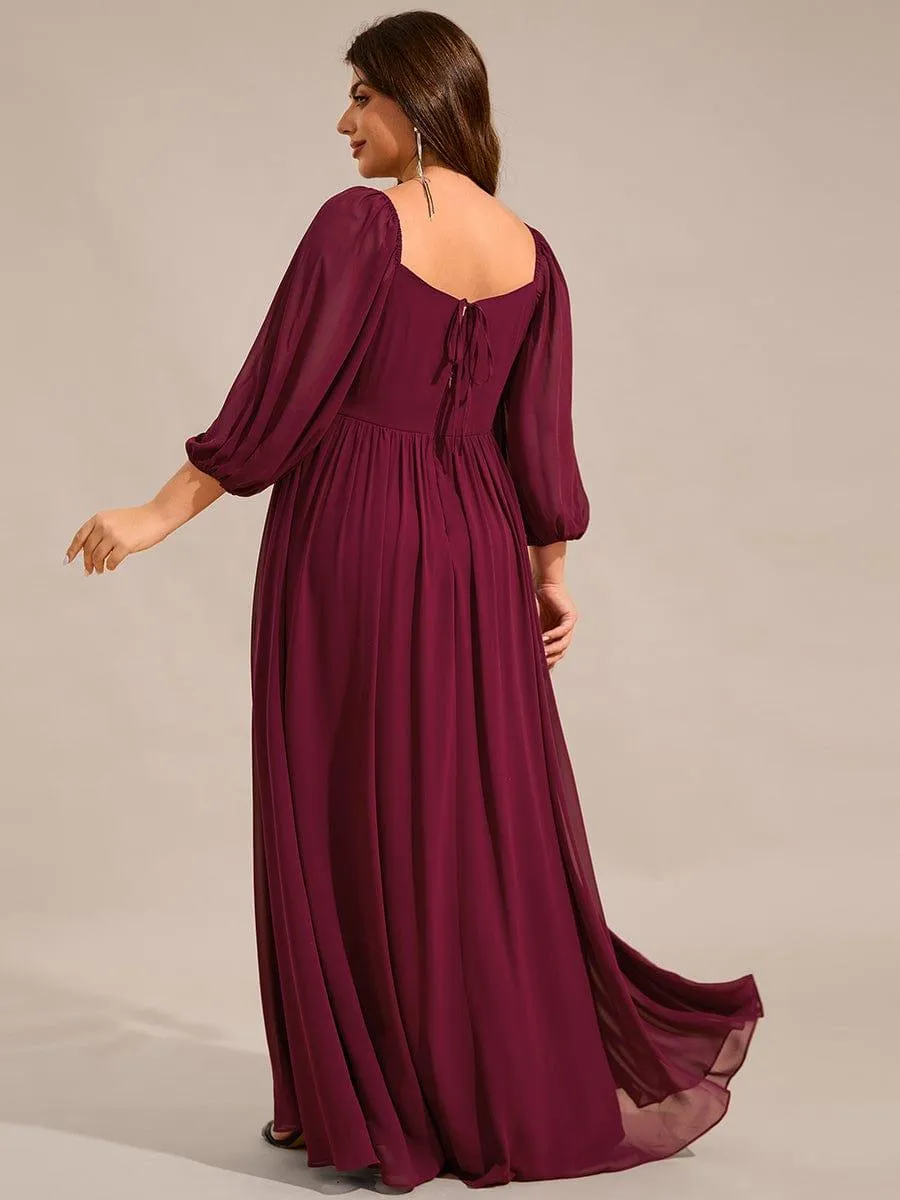 Robe de demoiselle d'honneur grande taille en mousseline à manches 3/4 et lacets