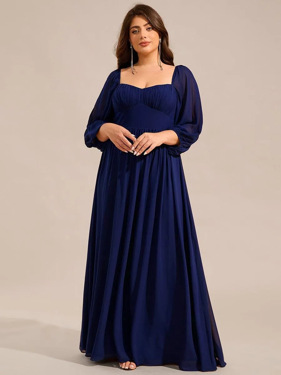Robe de demoiselle d'honneur grande taille en mousseline à manches 3/4 et lacets