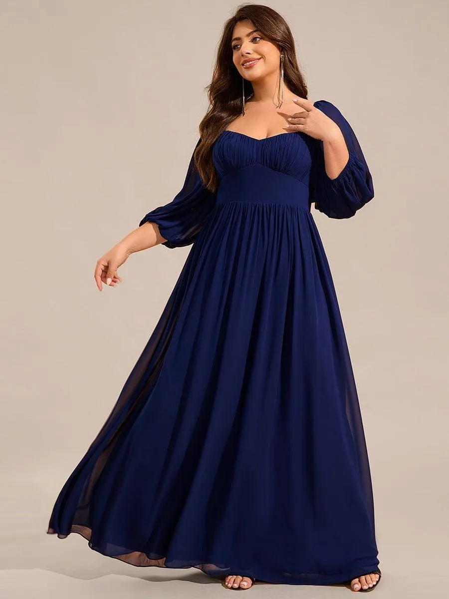 Robe de demoiselle d'honneur grande taille en mousseline à manches 3/4 et lacets