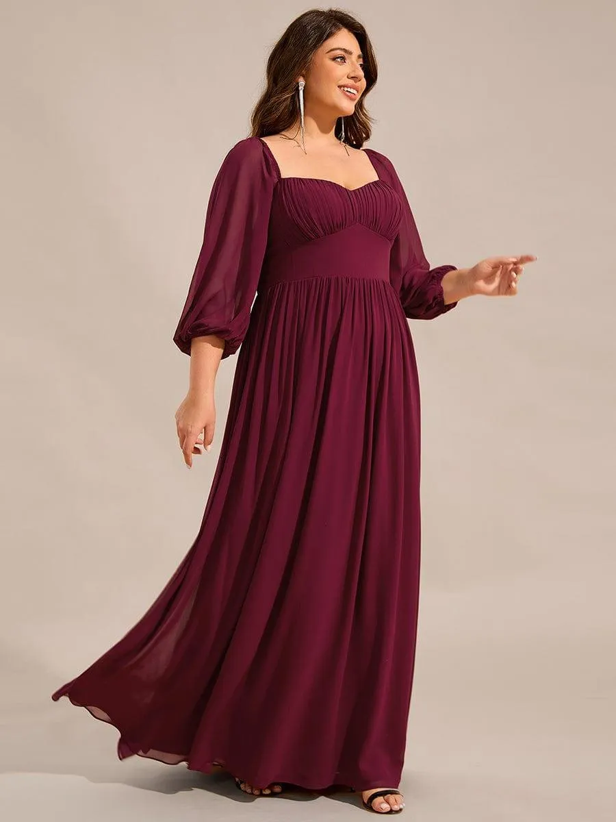 Robe de demoiselle d'honneur grande taille en mousseline à manches 3/4 et lacets