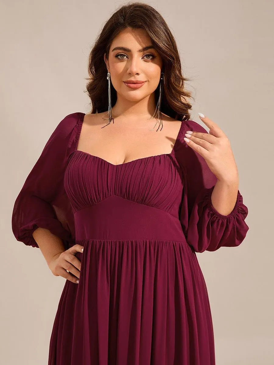 Robe de demoiselle d'honneur grande taille en mousseline à manches 3/4 et lacets