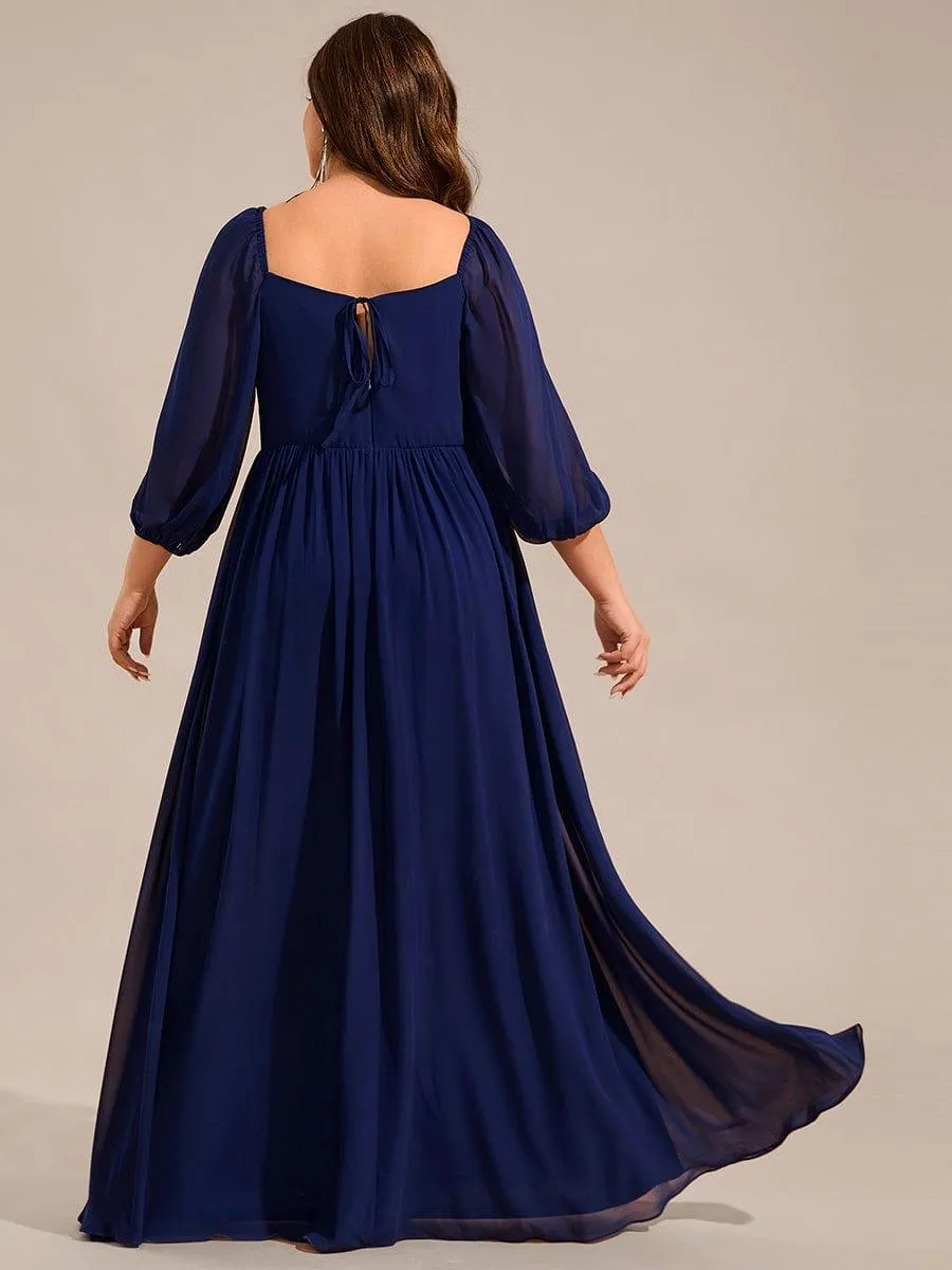 Robe de demoiselle d'honneur grande taille en mousseline à manches 3/4 et lacets