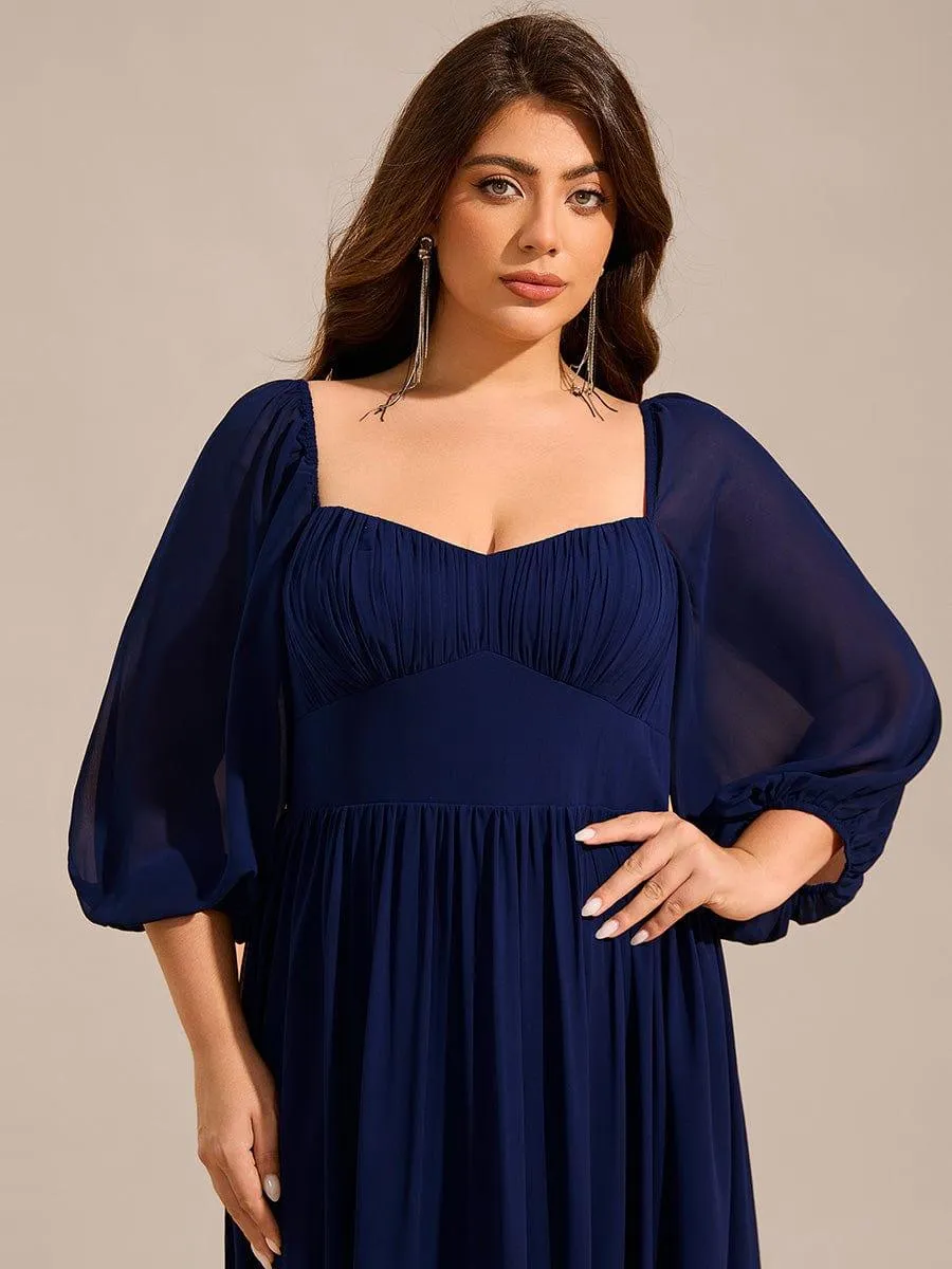 Robe de demoiselle d'honneur grande taille en mousseline à manches 3/4 et lacets