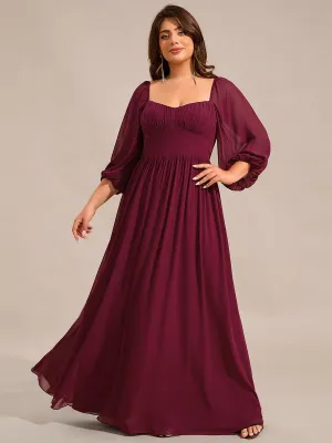 Robe de demoiselle d'honneur grande taille en mousseline à manches 3/4 et lacets