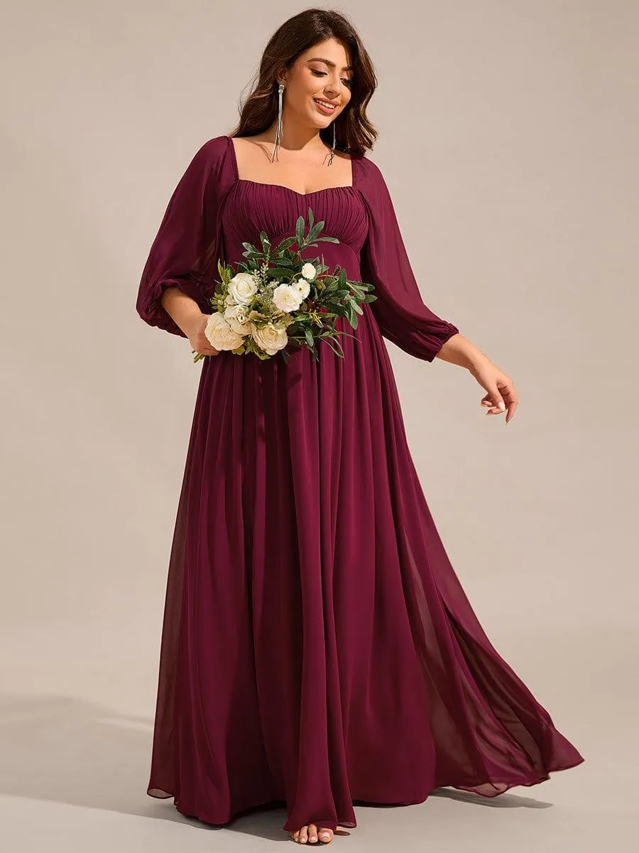 Robe de demoiselle d'honneur grande taille en mousseline à manches 3/4 et lacets