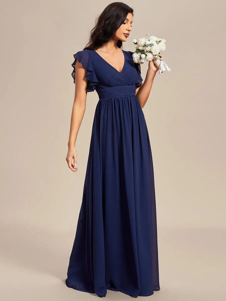 Robe de demoiselle d'honneur personnalisée à manches volantées et dos creux