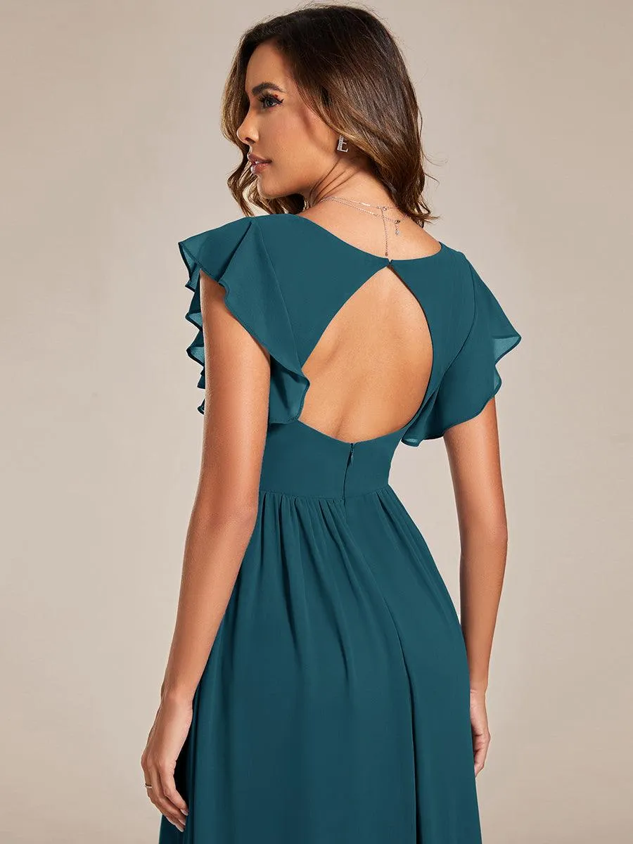 Robe de demoiselle d'honneur personnalisée à manches volantées et dos creux