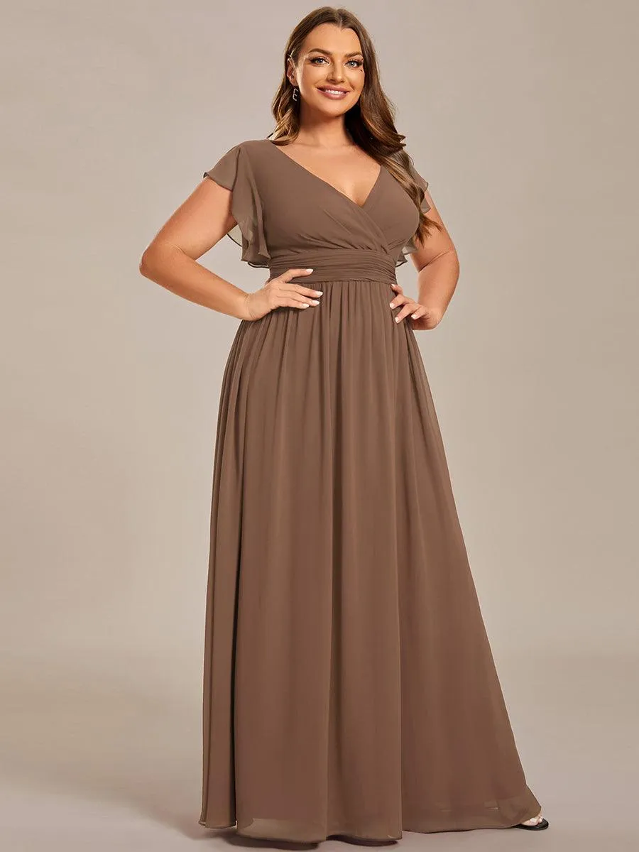 Robe de demoiselle d'honneur personnalisée à manches volantées et dos creux