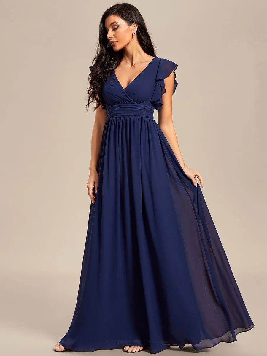 Robe de demoiselle d'honneur personnalisée à manches volantées et dos creux