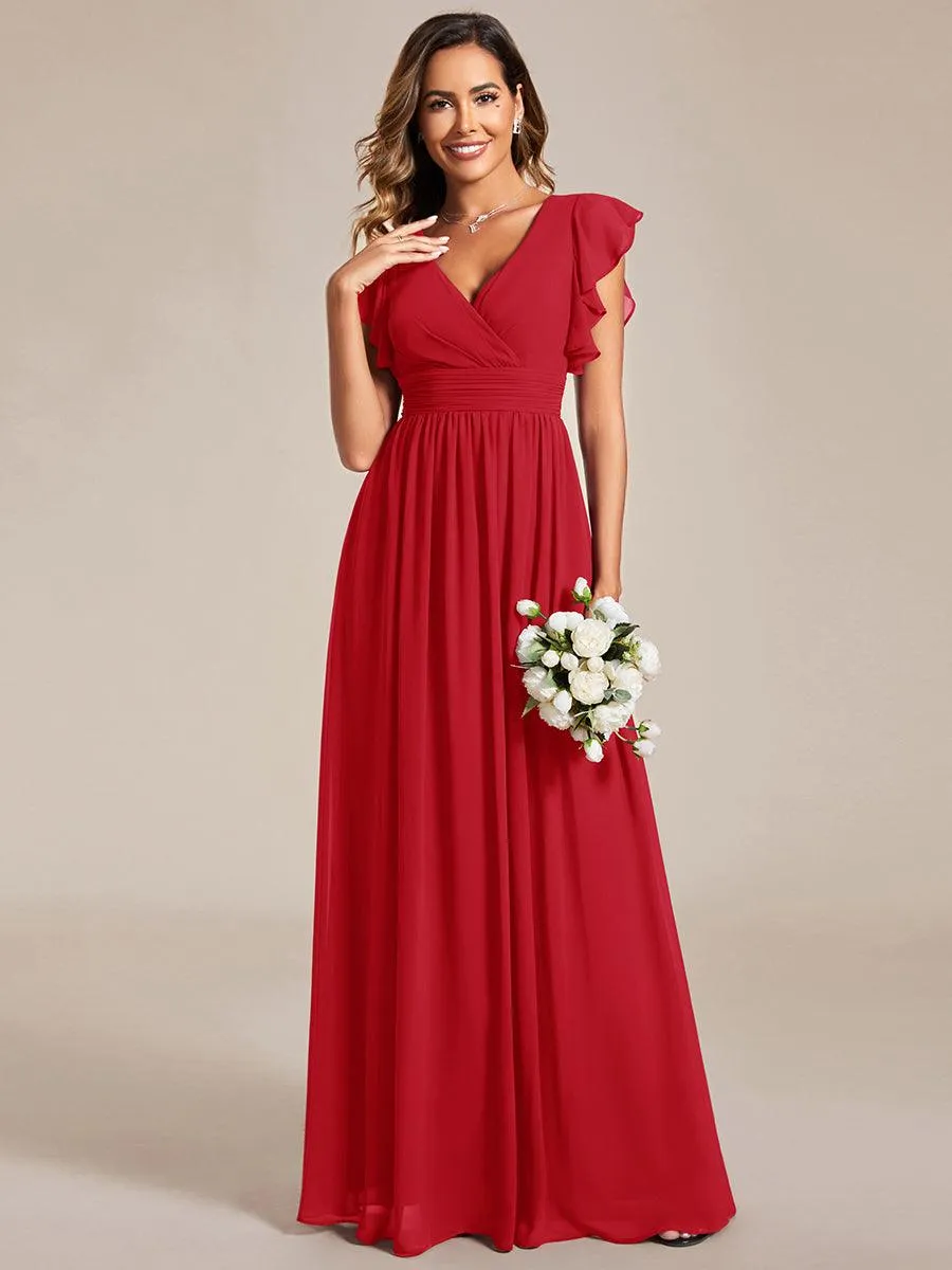 Robe de demoiselle d'honneur personnalisée à manches volantées et dos creux