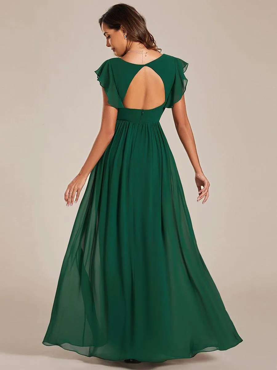 Robe de demoiselle d'honneur personnalisée à manches volantées et dos creux