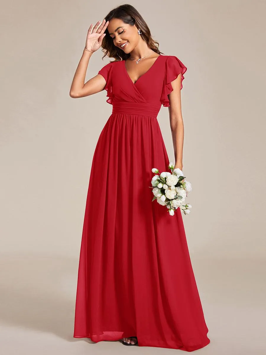 Robe de demoiselle d'honneur personnalisée à manches volantées et dos creux
