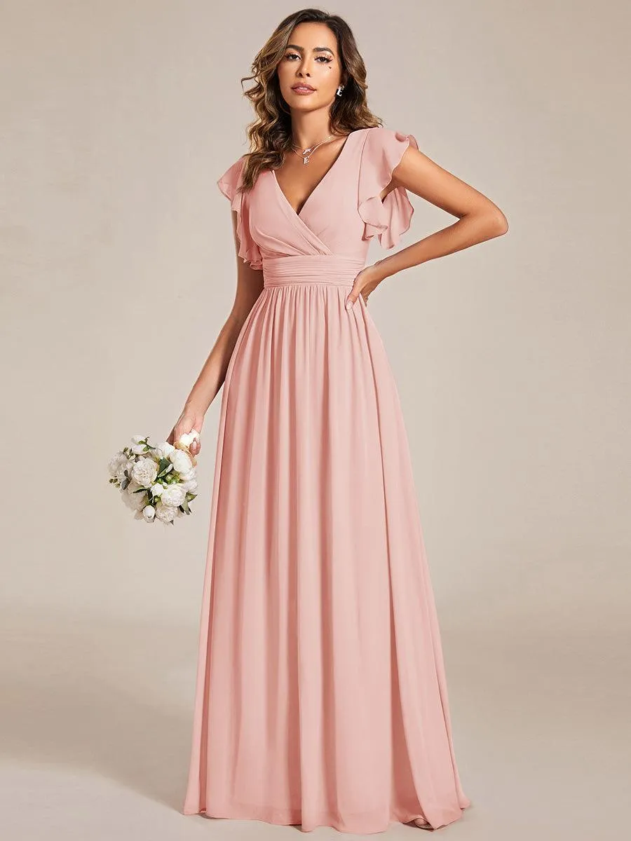 Robe de demoiselle d'honneur personnalisée à manches volantées et dos creux