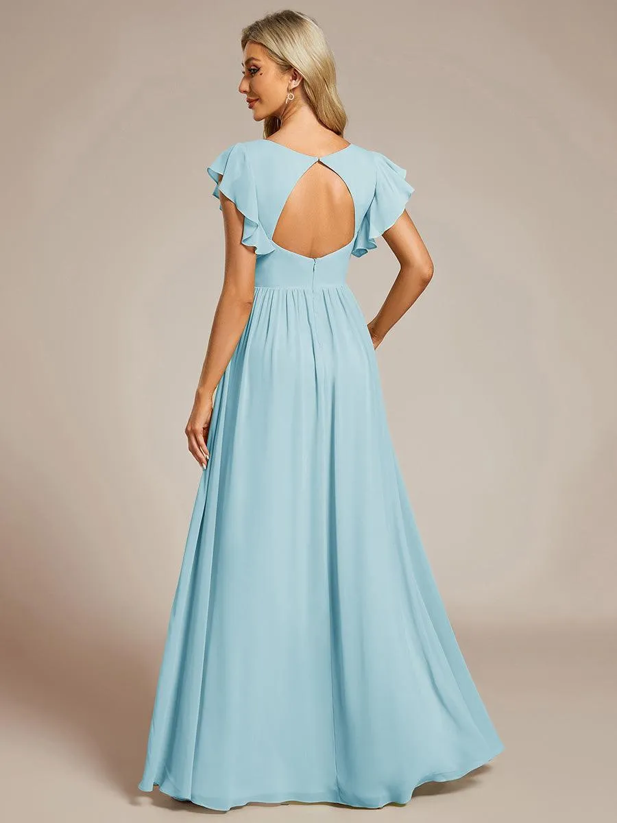 Robe de demoiselle d'honneur personnalisée à manches volantées et dos creux
