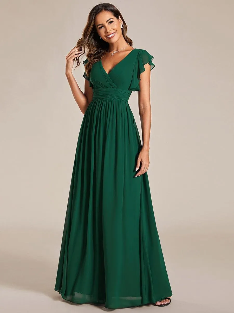 Robe de demoiselle d'honneur personnalisée à manches volantées et dos creux
