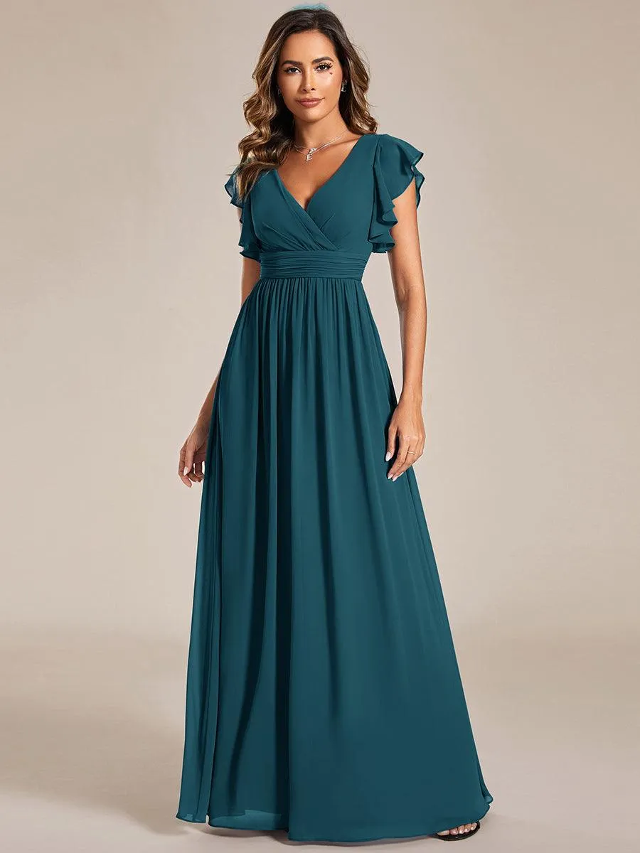 Robe de demoiselle d'honneur personnalisée à manches volantées et dos creux