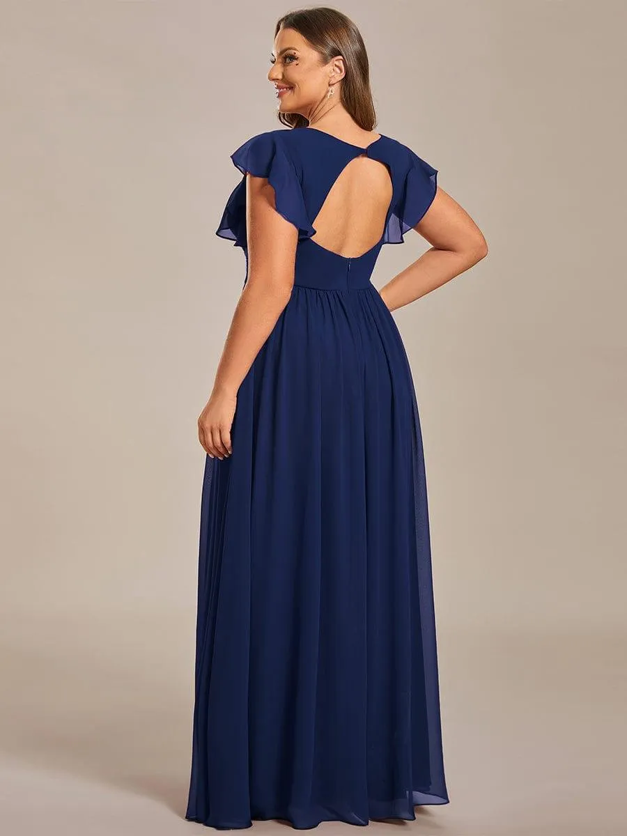 Robe de demoiselle d'honneur personnalisée à manches volantées et dos creux