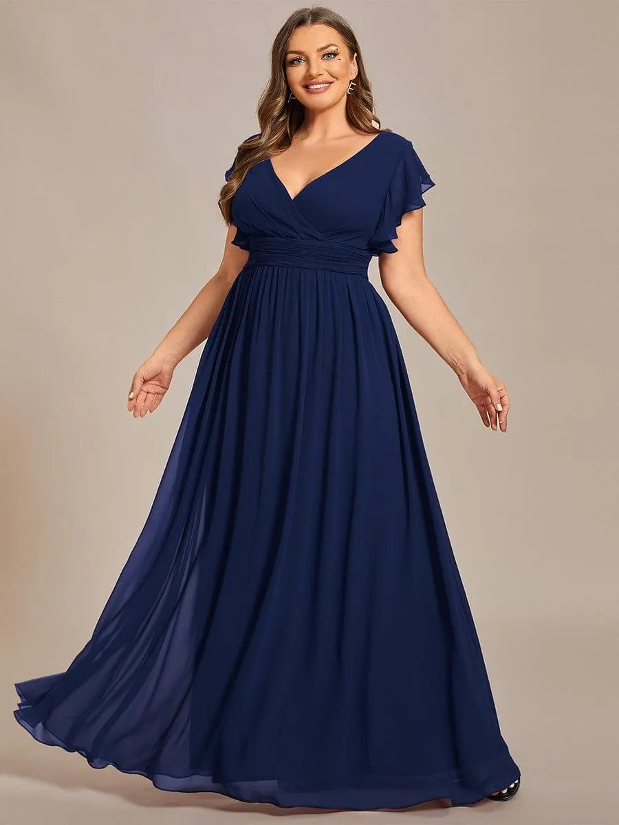 Robe de demoiselle d'honneur personnalisée à manches volantées et dos creux