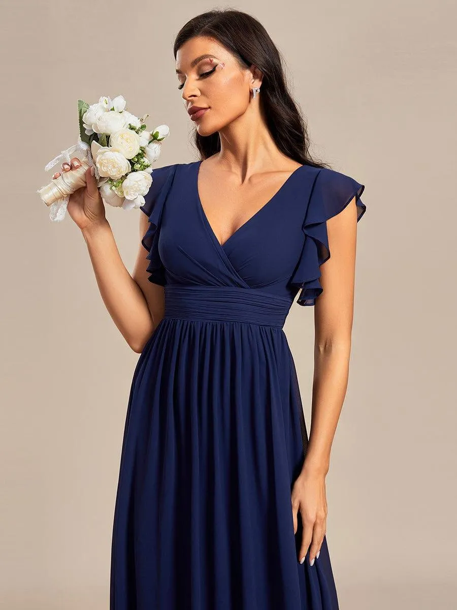 Robe de demoiselle d'honneur personnalisée à manches volantées et dos creux