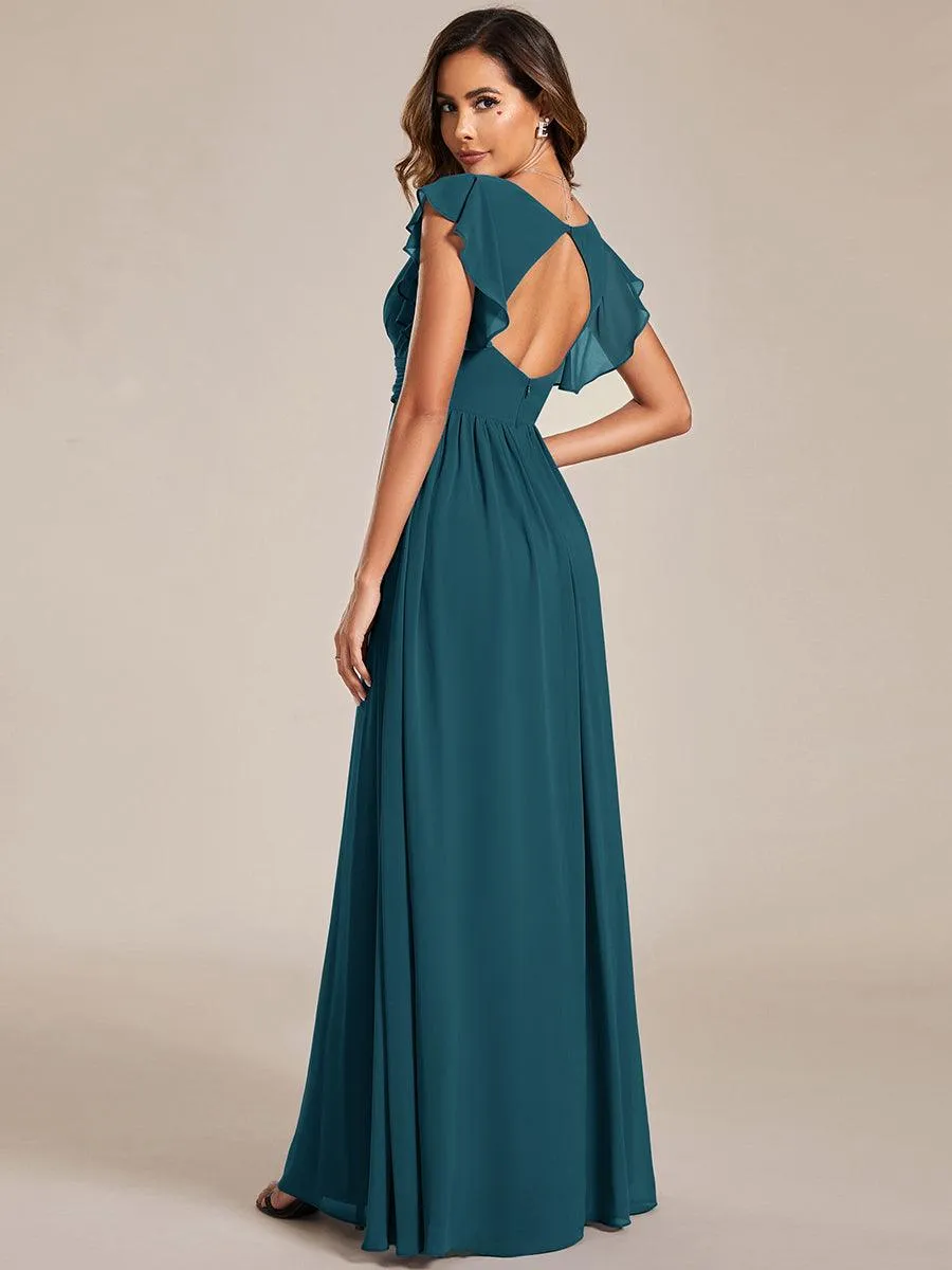 Robe de demoiselle d'honneur personnalisée à manches volantées et dos creux