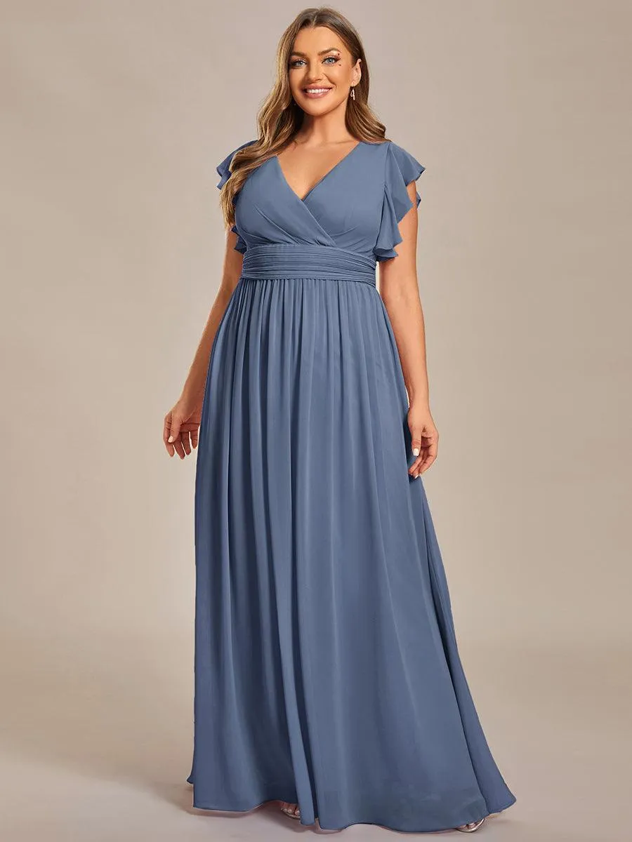 Robe de demoiselle d'honneur personnalisée à manches volantées et dos creux