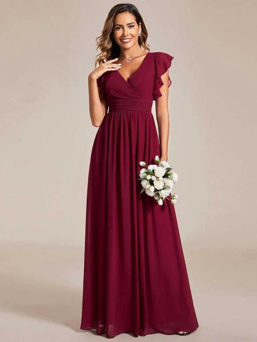 Robe de demoiselle d'honneur personnalisée à manches volantées et dos creux