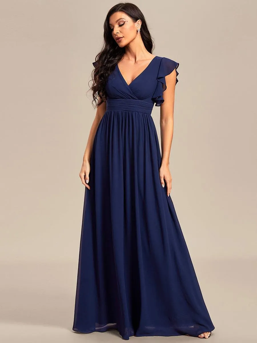 Robe de demoiselle d'honneur personnalisée à manches volantées et dos creux
