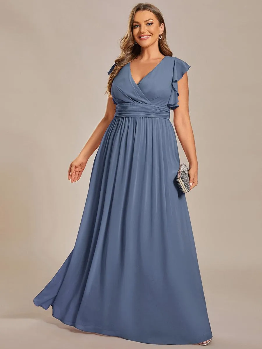 Robe de demoiselle d'honneur personnalisée à manches volantées et dos creux