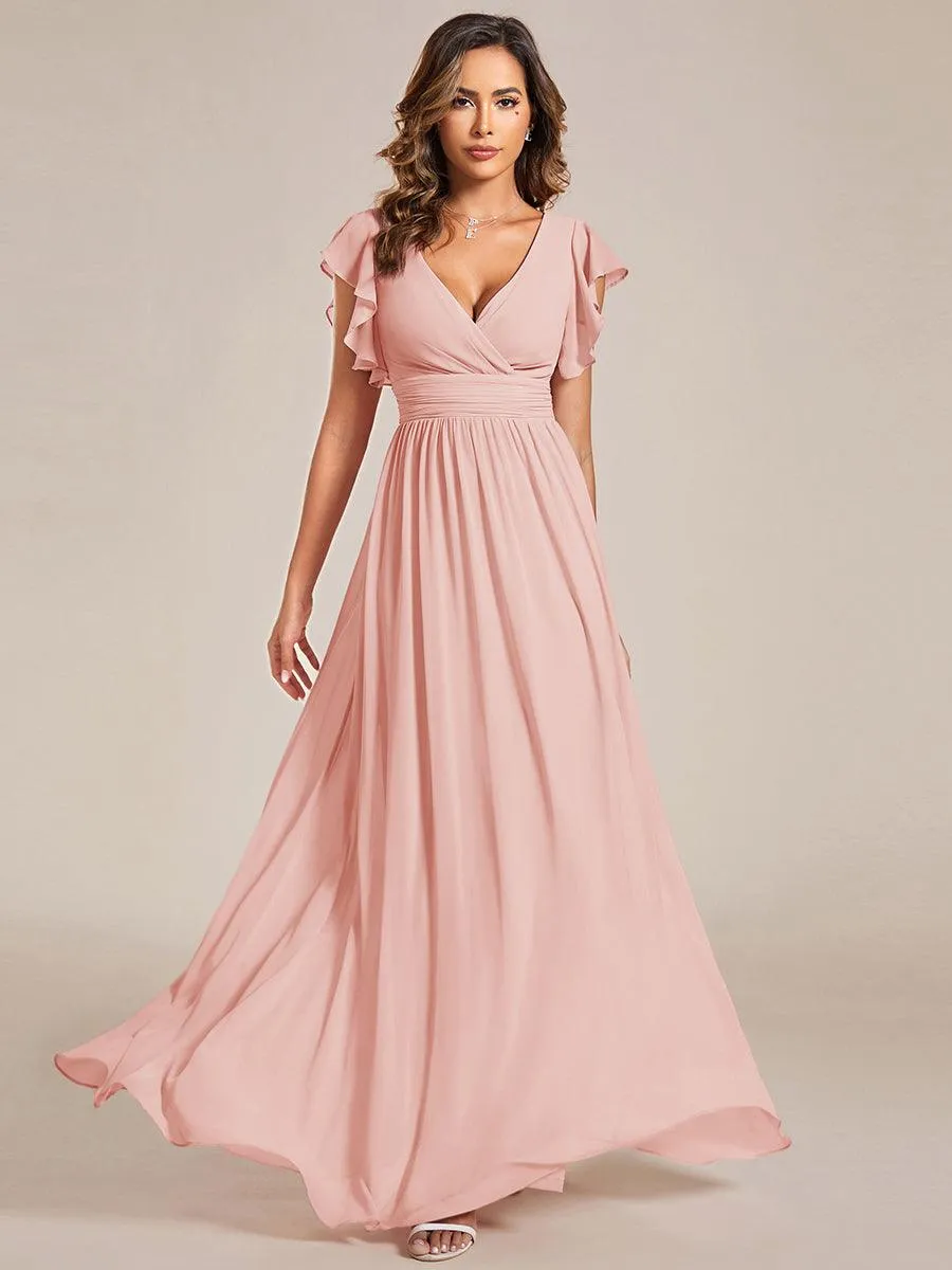 Robe de demoiselle d'honneur personnalisée à manches volantées et dos creux