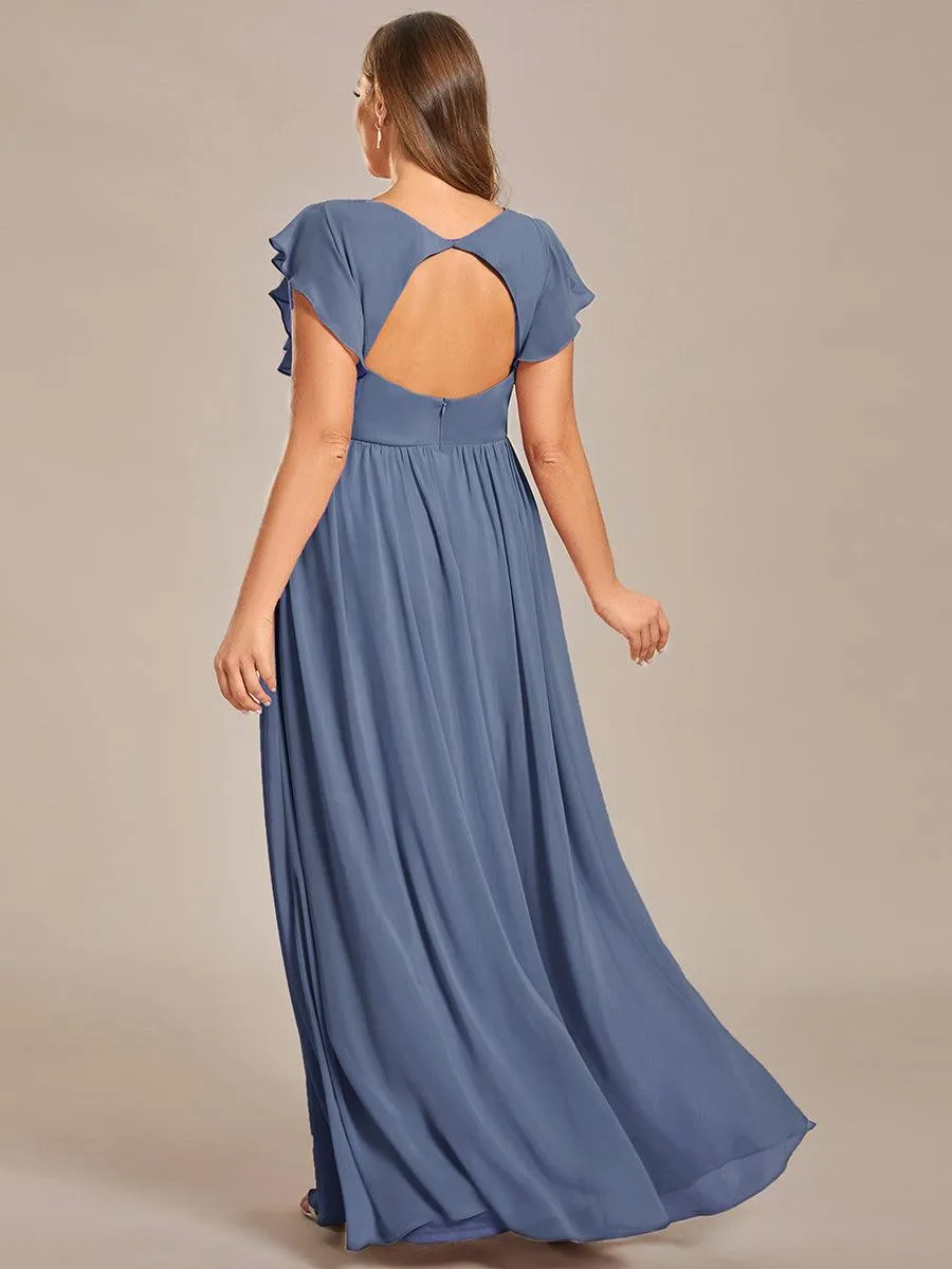 Robe de demoiselle d'honneur personnalisée à manches volantées et dos creux
