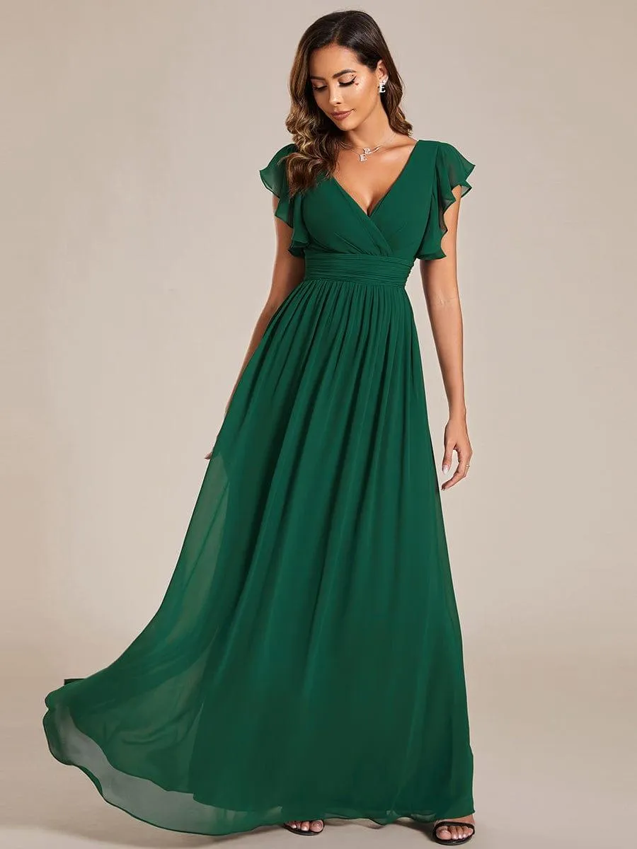 Robe de demoiselle d'honneur personnalisée à manches volantées et dos creux