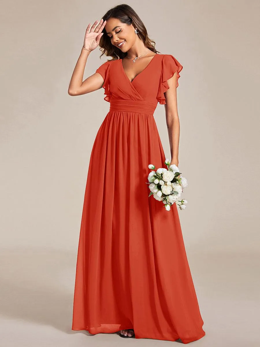 Robe de demoiselle d'honneur personnalisée à manches volantées et dos creux