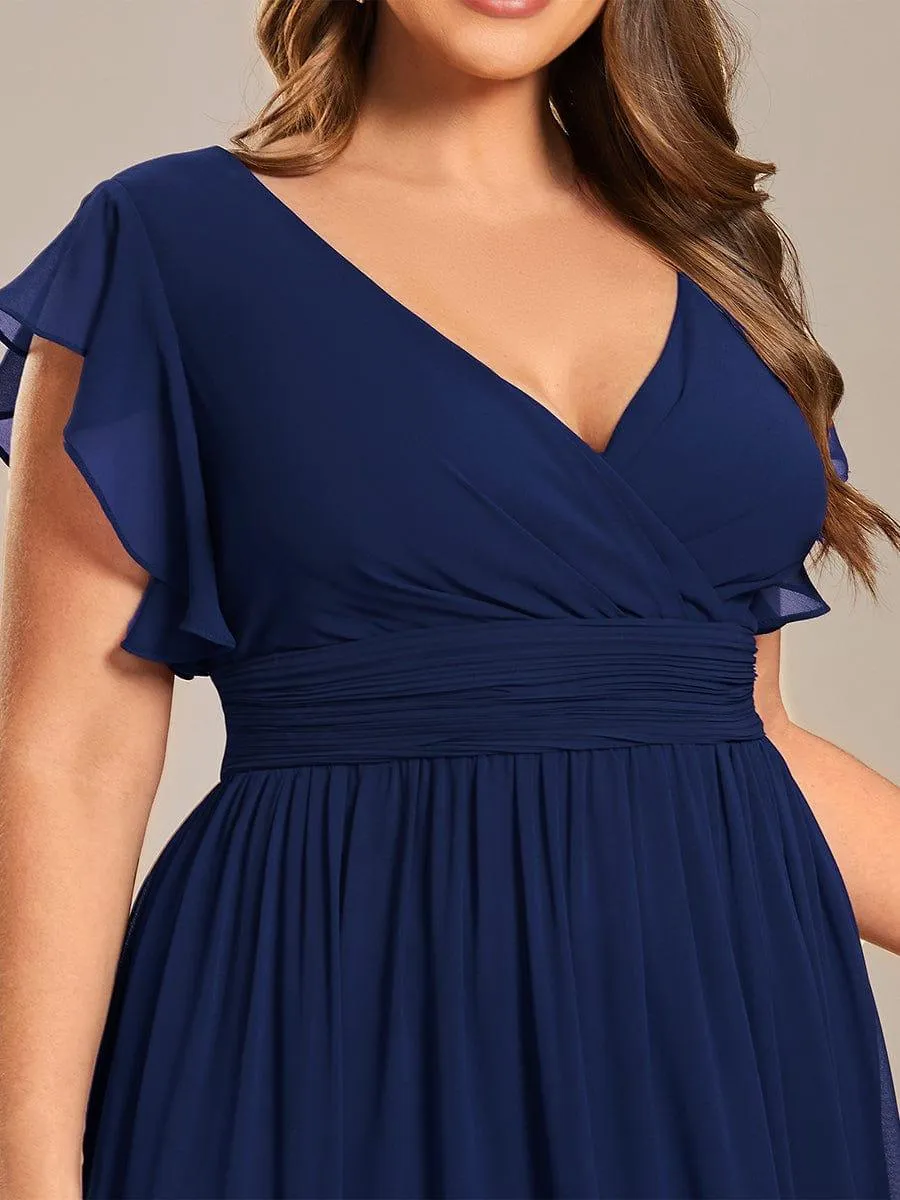 Robe de demoiselle d'honneur personnalisée à manches volantées et dos creux
