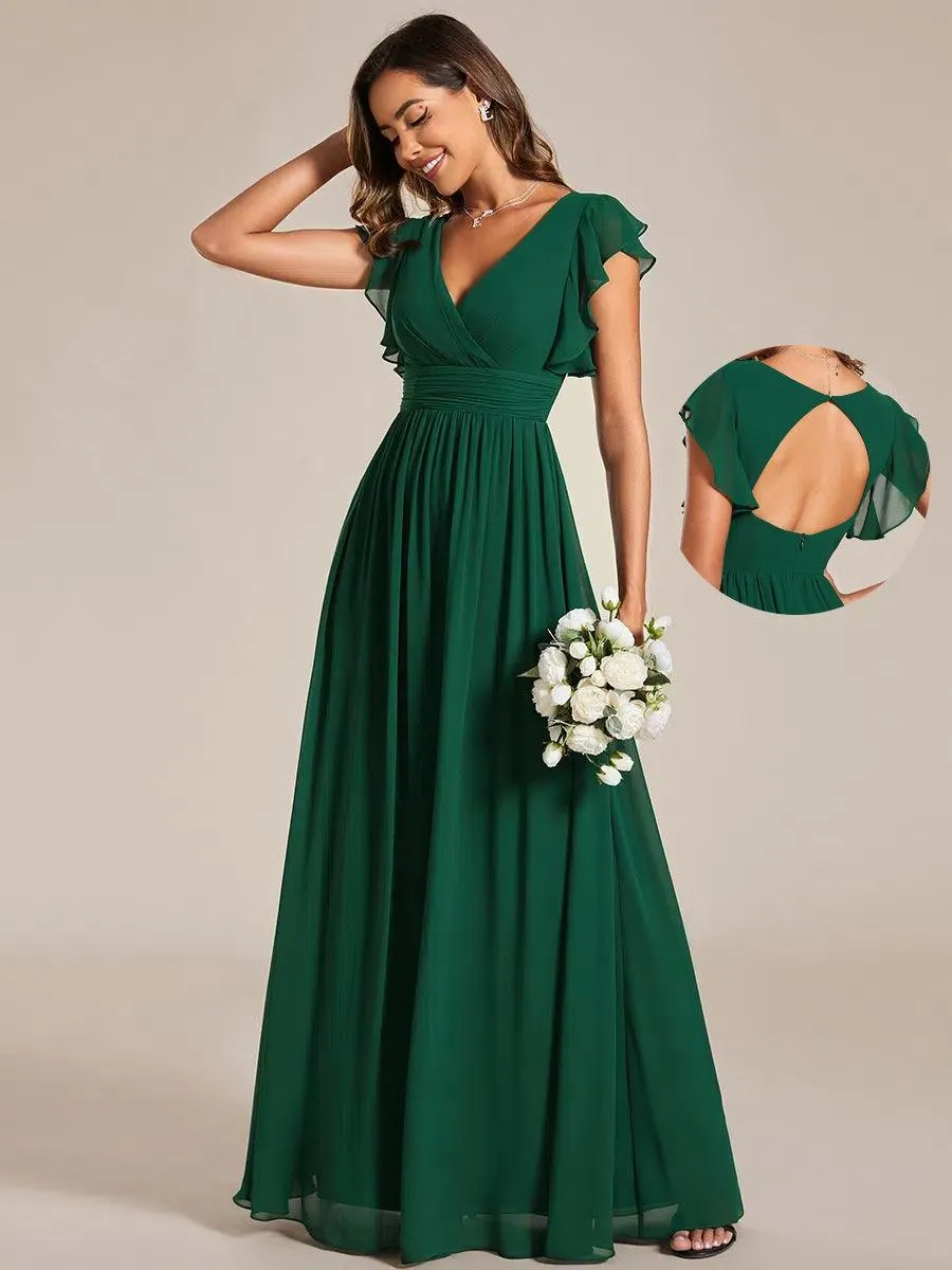 Robe de demoiselle d'honneur personnalisée à manches volantées et dos creux