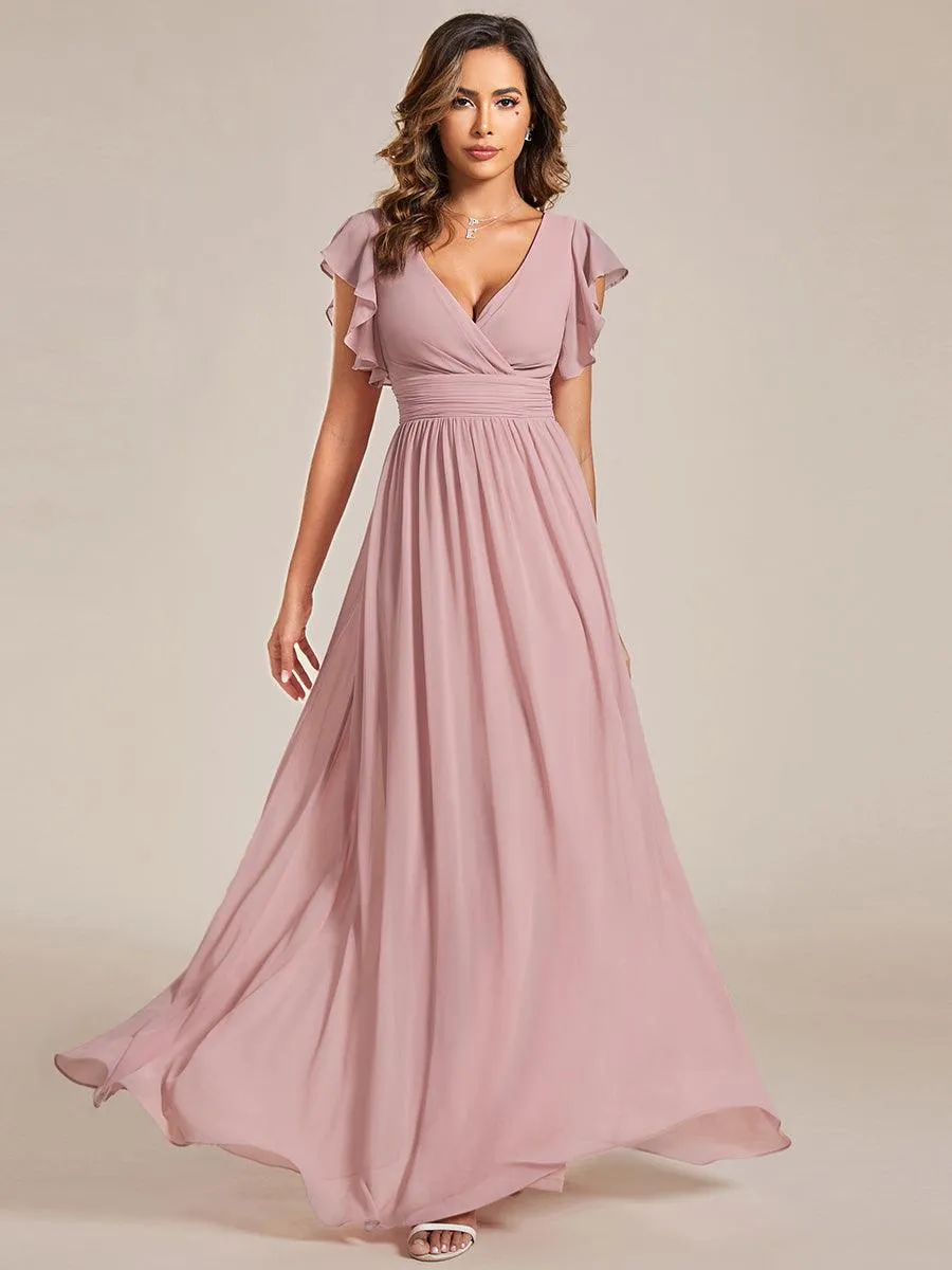 Robe de demoiselle d'honneur personnalisée à manches volantées et dos creux