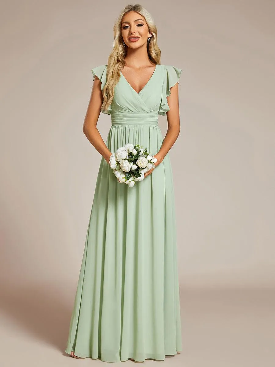 Robe de demoiselle d'honneur personnalisée à manches volantées et dos creux