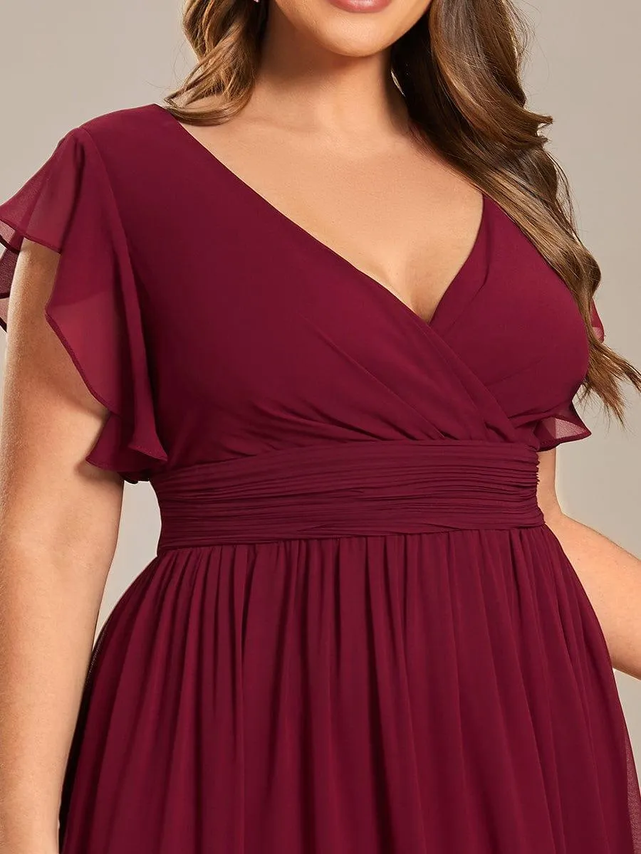 Robe de demoiselle d'honneur personnalisée à manches volantées et dos creux