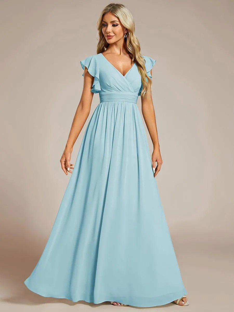 Robe de demoiselle d'honneur personnalisée à manches volantées et dos creux