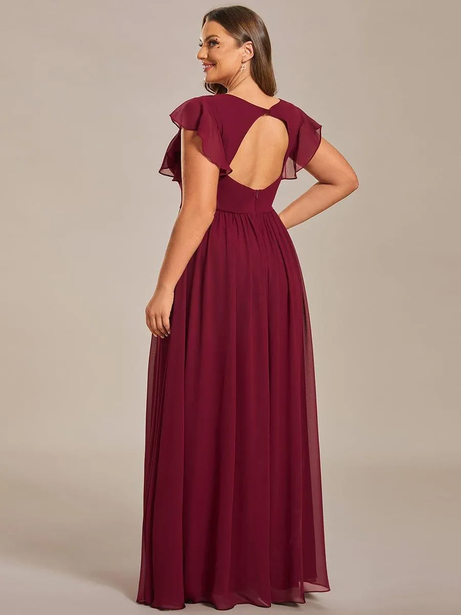 Robe de demoiselle d'honneur personnalisée à manches volantées et dos creux
