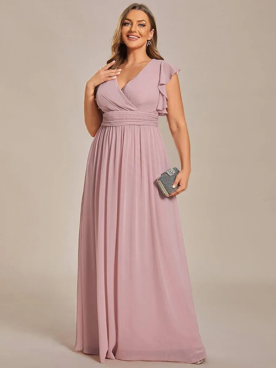 Robe de demoiselle d'honneur personnalisée à manches volantées et dos creux