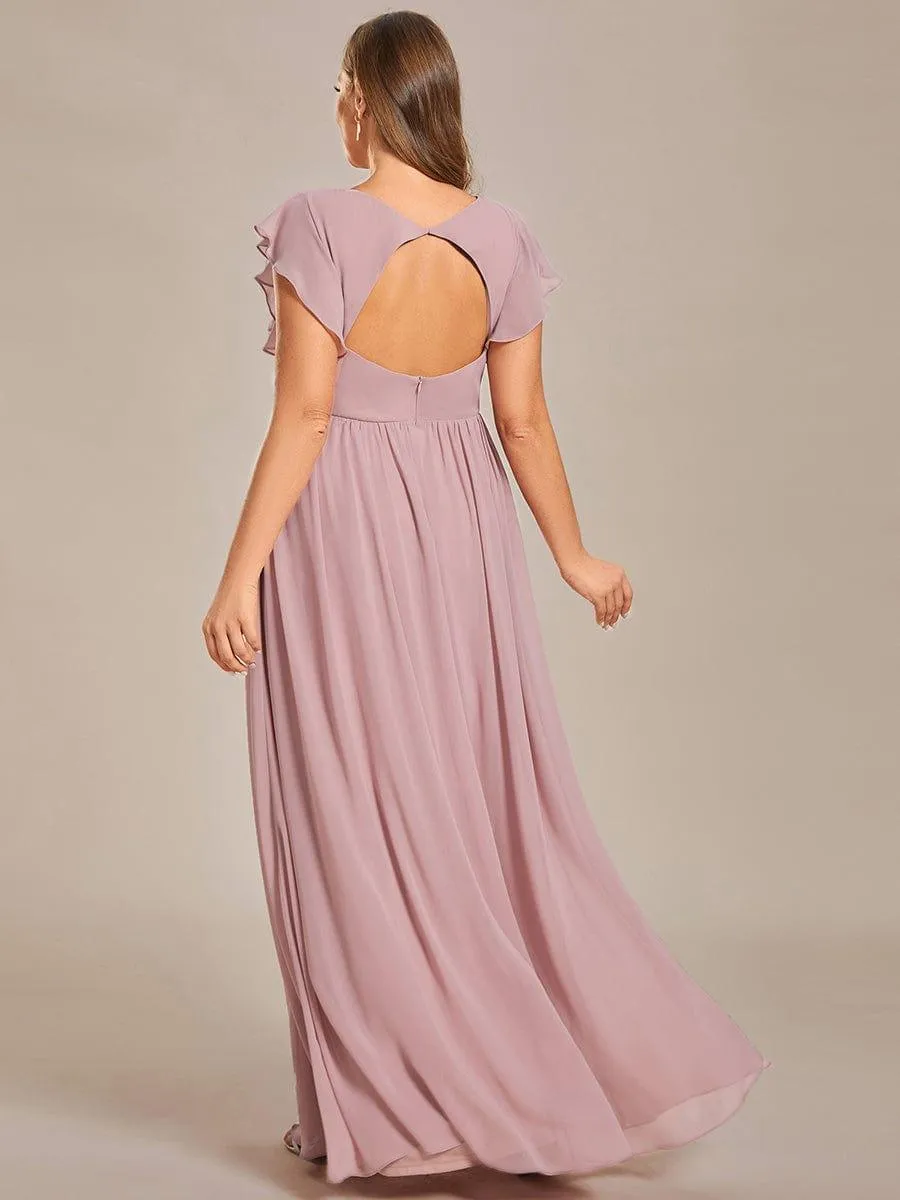 Robe de demoiselle d'honneur personnalisée à manches volantées et dos creux