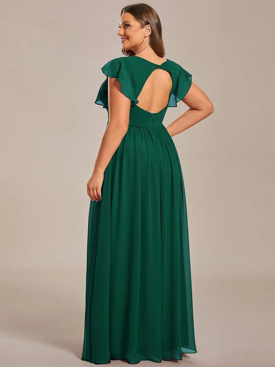 Robe de demoiselle d'honneur personnalisée à manches volantées et dos creux