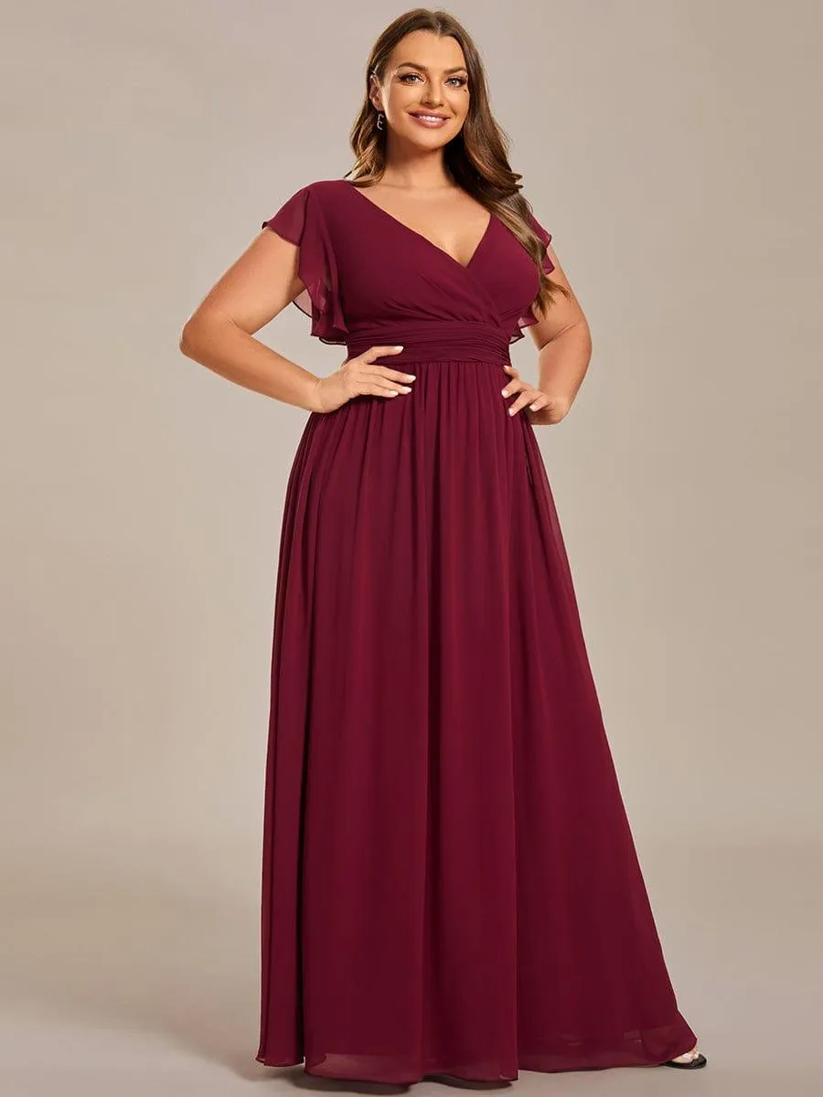Robe de demoiselle d'honneur personnalisée à manches volantées et dos creux